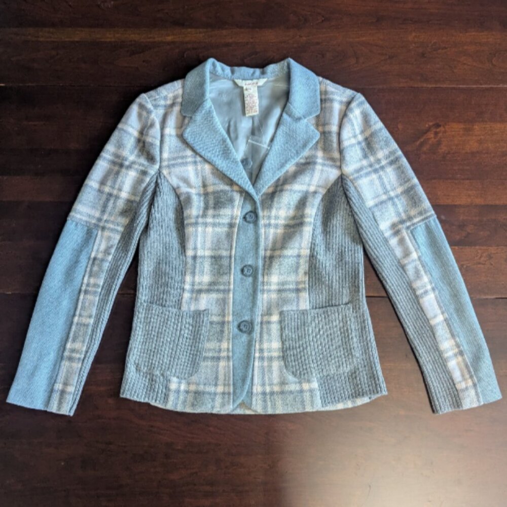 NWOT Sundance P6 Mixed Media Plaid Gray Blue Wool Blazer Y2K Preppy Academia